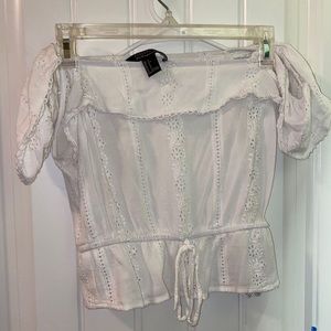 White lace off the shoulder blouse
